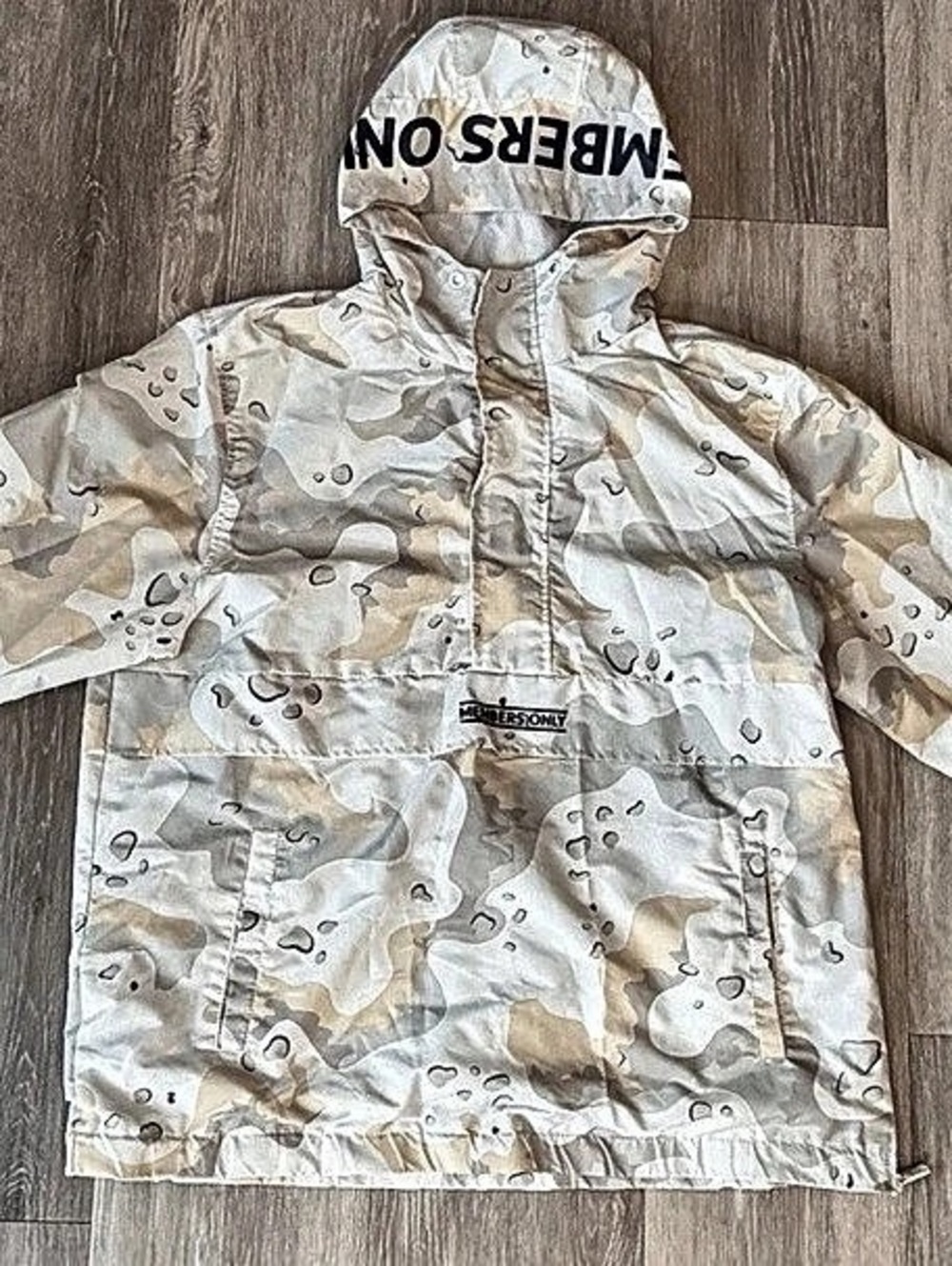 Members Only Sport Camo Hooded Jacket in White & Tan